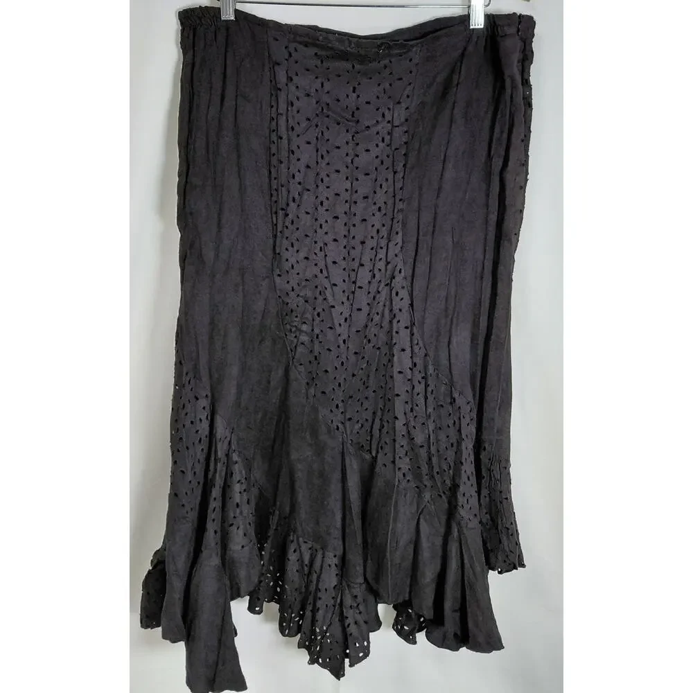 Pretty Angel Silk Blend Black Asymmetric Casual Skirt Women Size L